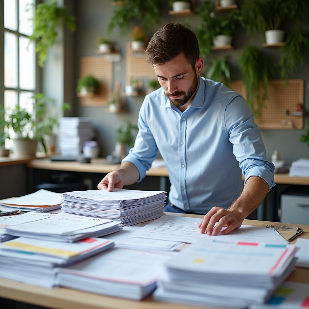 Proces de sortare cronologică a documentelor contabile pe mese de lucru
