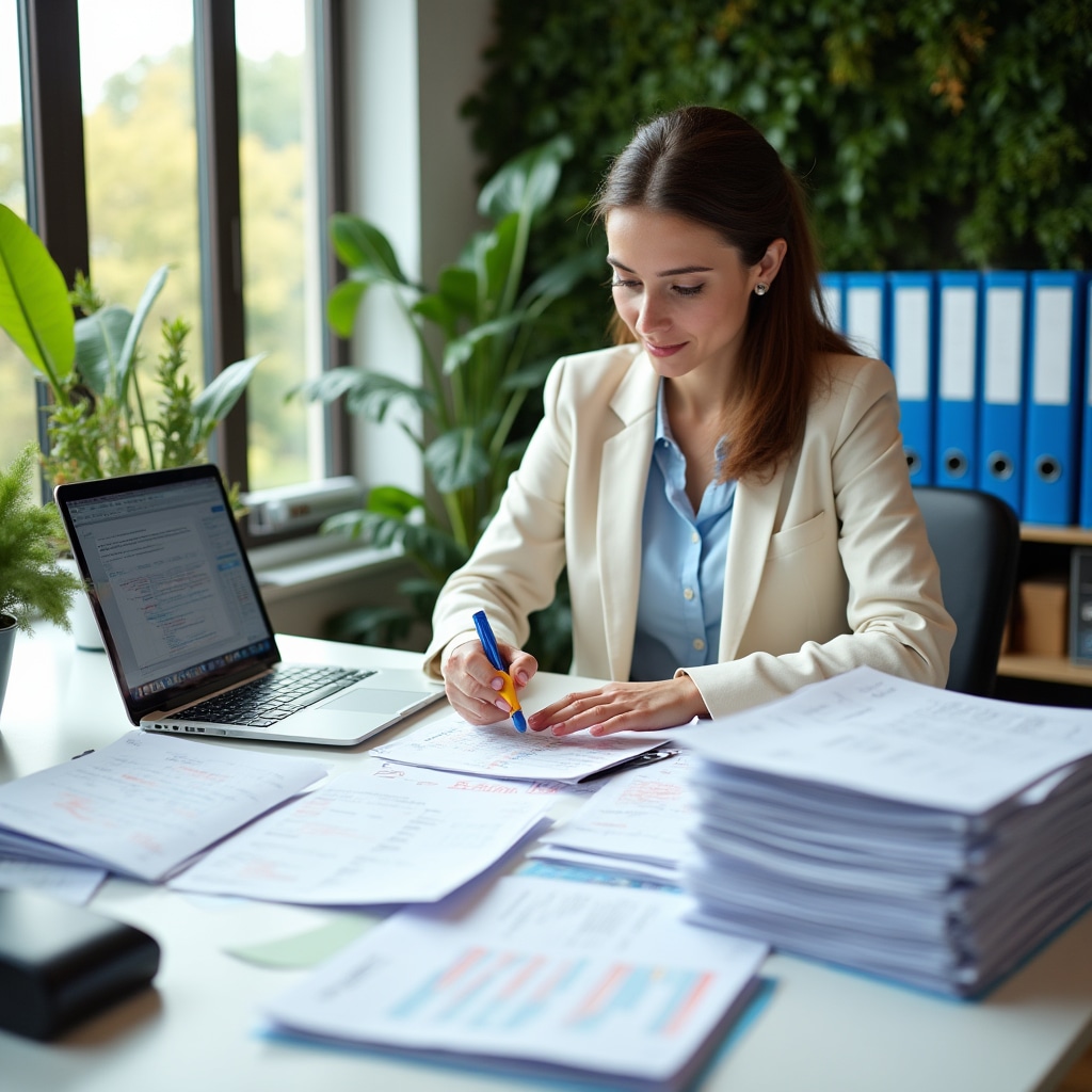 Spațiu de lucru cu documente contabile organizate și sortate profesional