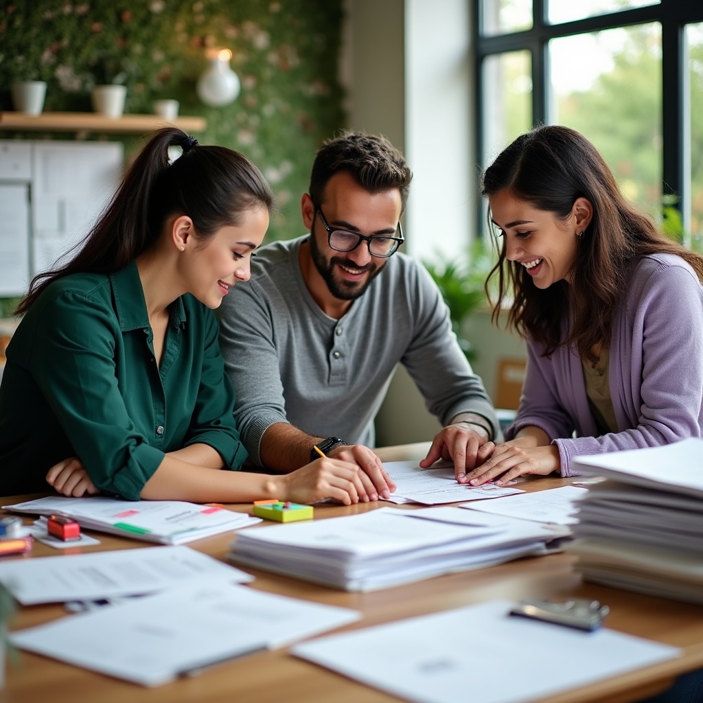 Echipă de specialiști colaborând la organizarea documentelor contabile